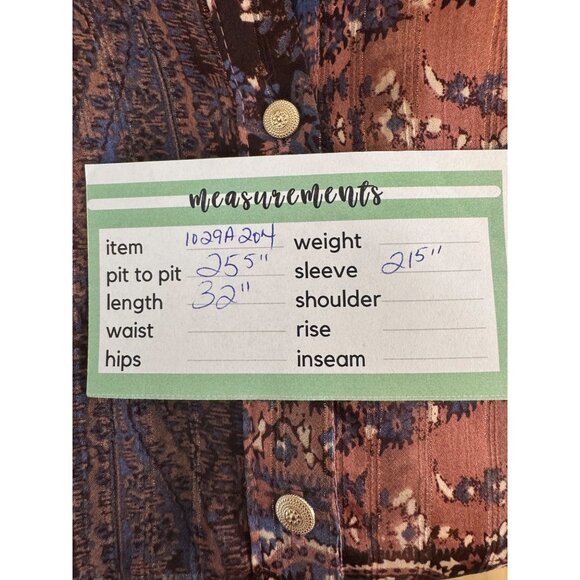 ZARA M Bohemian Brown Rust Blue Print Dolman Sleeve Button-Down Blouse - Picture 11 of 16